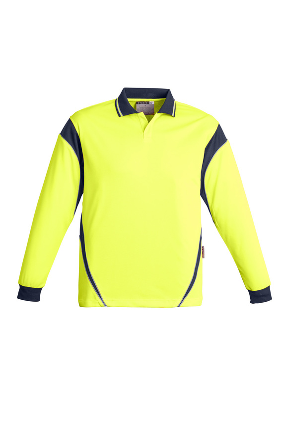 Aztec Hi Vis Day Only Long Sleeve Polo Shirt - Men - Yellow/Navy