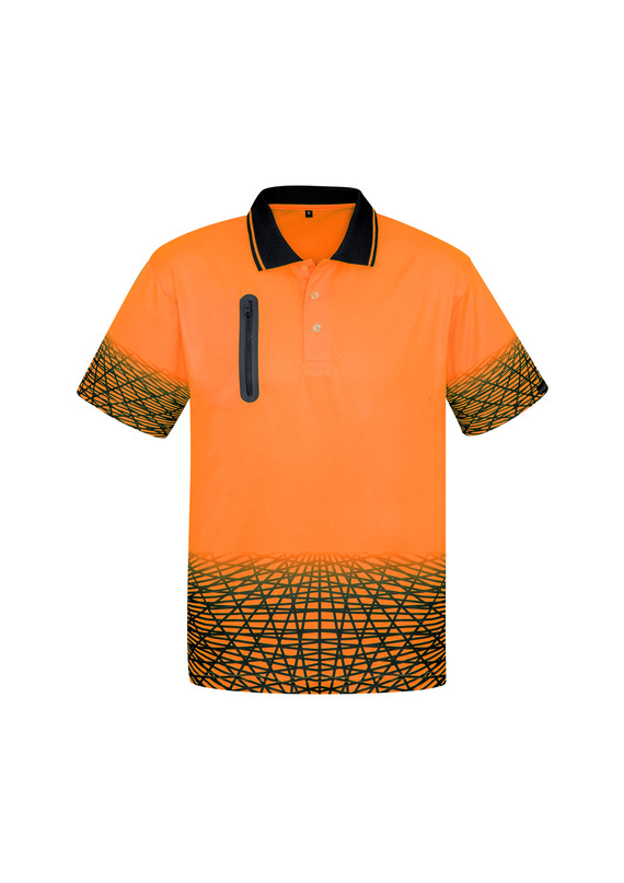 Hi Vis Tracks Polo Shirt - Men - Orange/Navy