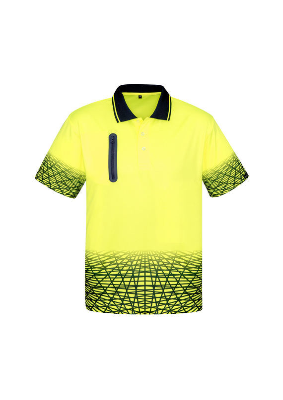 Hi Vis Tracks Polo Shirt - Men - Yellow/Navy