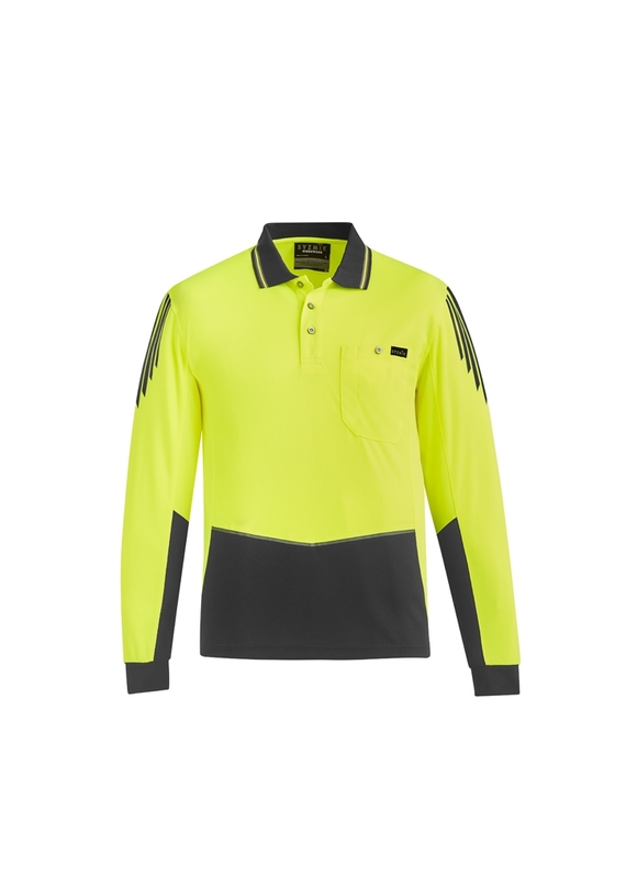 Flux Quick Dry Long Sleeve Hi Vis Polo Shirt - Men - Yellow/Charcoal