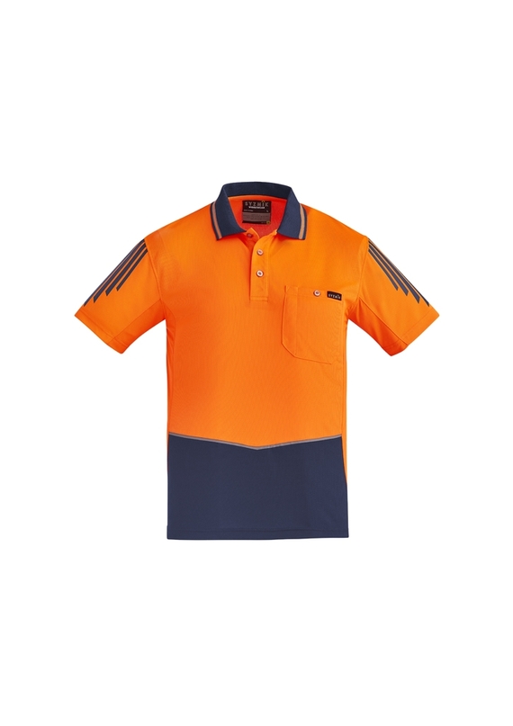 Flux Short Sleeve Hi Vis Polo Shirt - Men - Orange/Navy