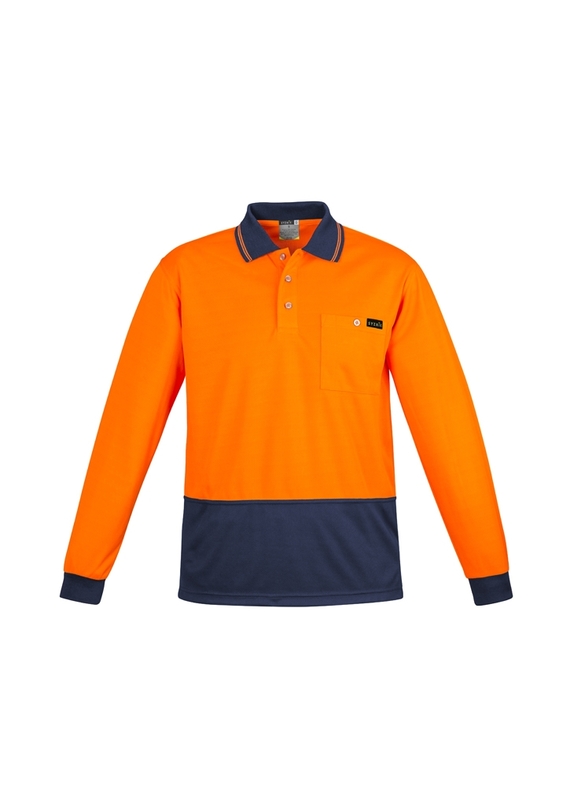 Comfort Back Long Sleeve Hi Vis Polo Shirt - Men - Orange/Navy