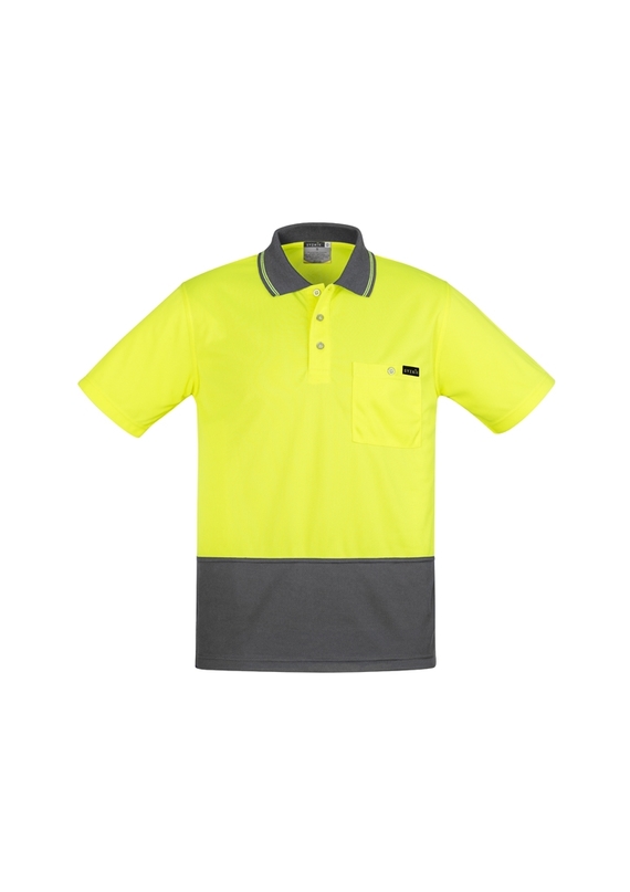 Comfort Back Short Sleeve Hi Vis Polo Shirt - Men - Yellow/Charcoal