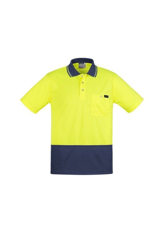 Comfort Back Short Sleeve Hi Vis Polo Shirt - Men - Yellow/Navy