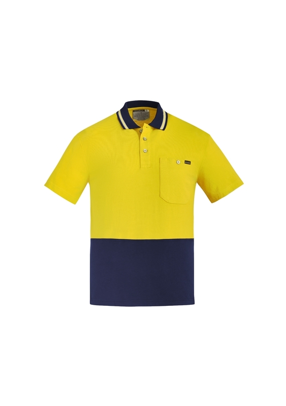 Hi Vis Cotton Short Sleeve Polo Shirt - Men - Yellow/Navy