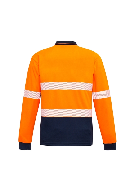 Hi Vis Segmented Taped Long Sleeve Polo Shirt - Unisex - Back View