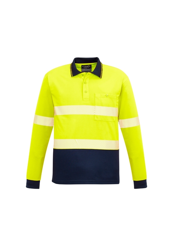 Hi Vis Segmented Taped Long Sleeve Polo Shirt - Unisex - Yellow Navy