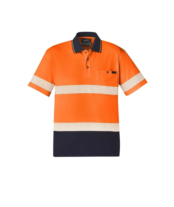 Hi Vis Segmented Taped Short Sleeve Polo Shirt - Unisex - Orange/Navy