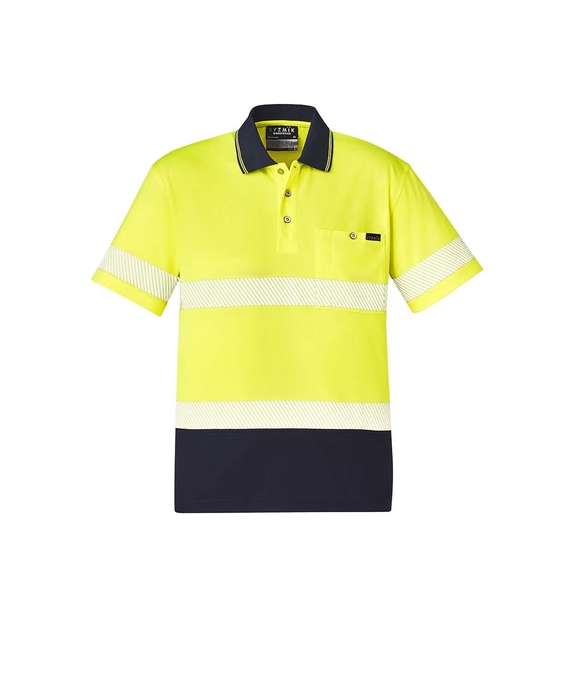 Hi Vis Segmented Taped Short Sleeve Polo Shirt - Unisex - Yellow/navy