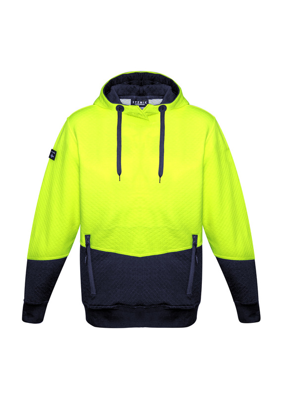 Hi Vis Textured Jacquard Hoodie - Unisex - Yellow/Navy