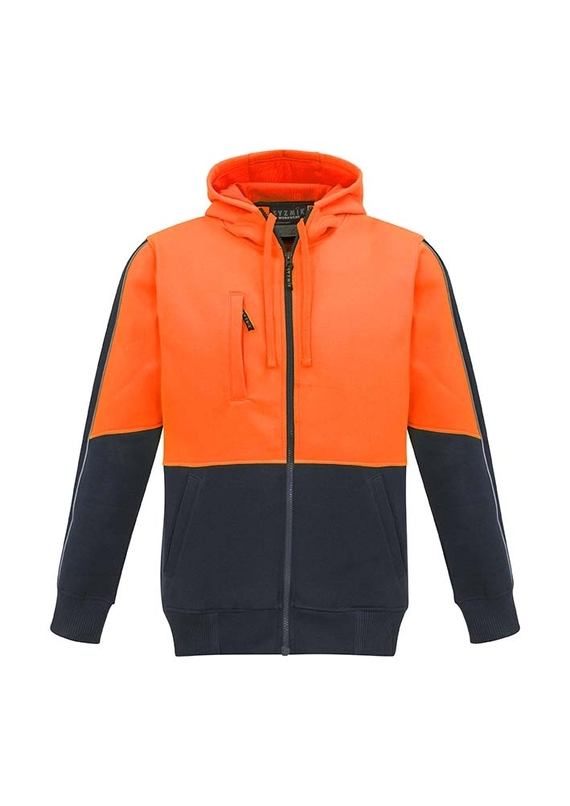 Hi Vis Full Zip Hoodie - Unisex - Orange/Navy