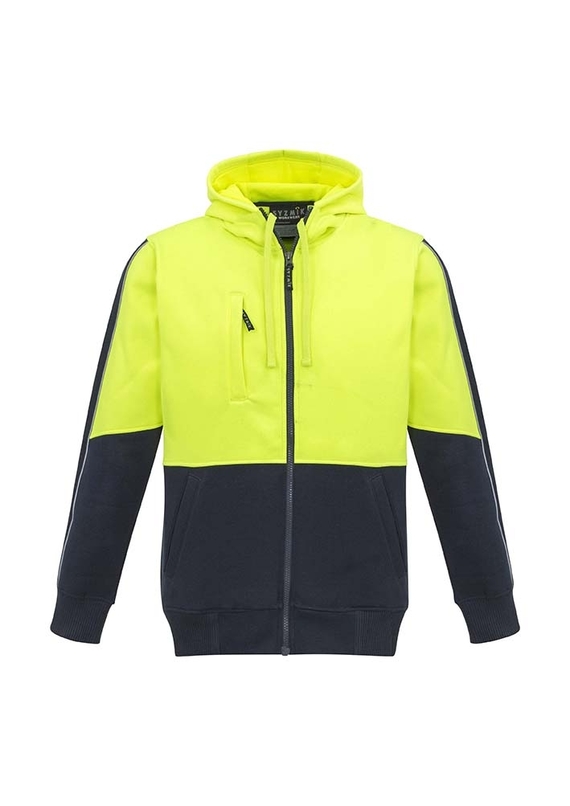 Hi Vis Full Zip Hoodie - Unisex - Yellow/Navy