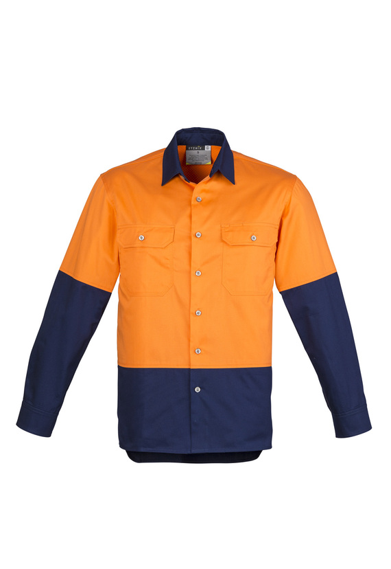 Industrial Long Sleeve Shirt - Men - Orange/Navy