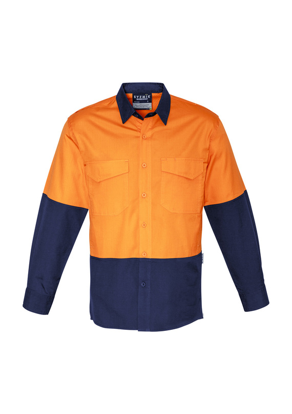Rugged Cooling Hi Vis Long Sleeve Shirt - Men - Orange/Navy
