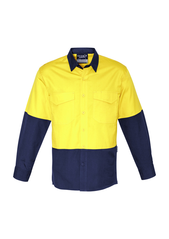 Rugged Cooling Hi Vis Long Sleeve Shirt - Men - Yellow/Navy