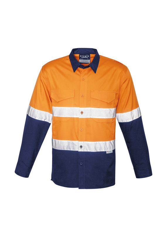 Rugged Cooling Hi Vis Taped Long Sleeve Shirt - Men - Orange/Navy