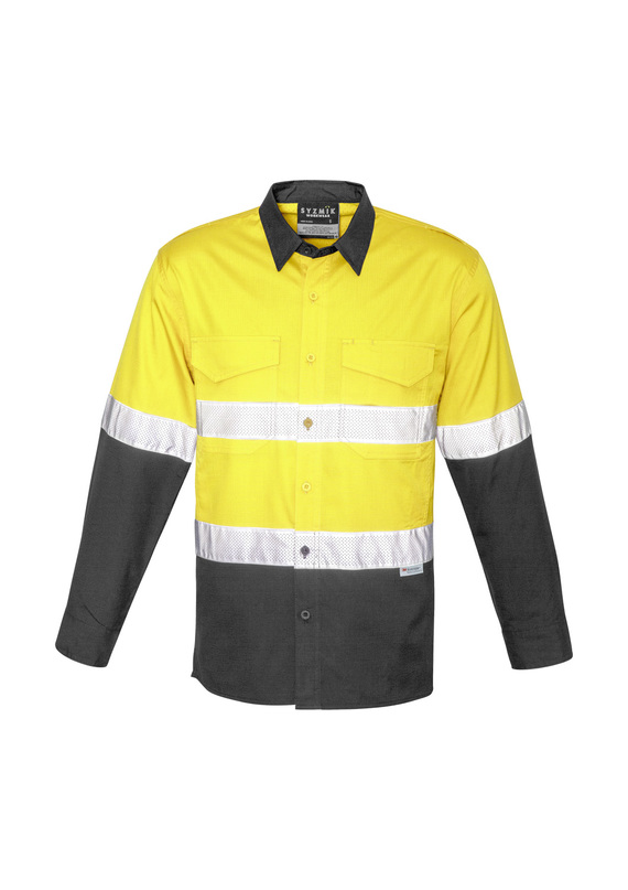 Rugged Cooling Hi Vis Taped Long Sleeve Shirt - Men - Yellow/Charcoal