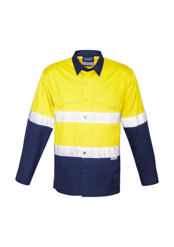 Rugged Cooling Hi Vis Taped Long Sleeve Shirt - Men - Yellow/Navy