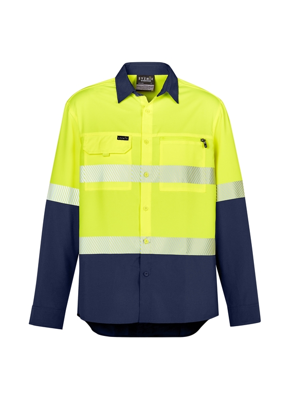 Hi Vis Outdoor Segmented Tape Long Sleeve Shirt - Men - Yellow/Navy