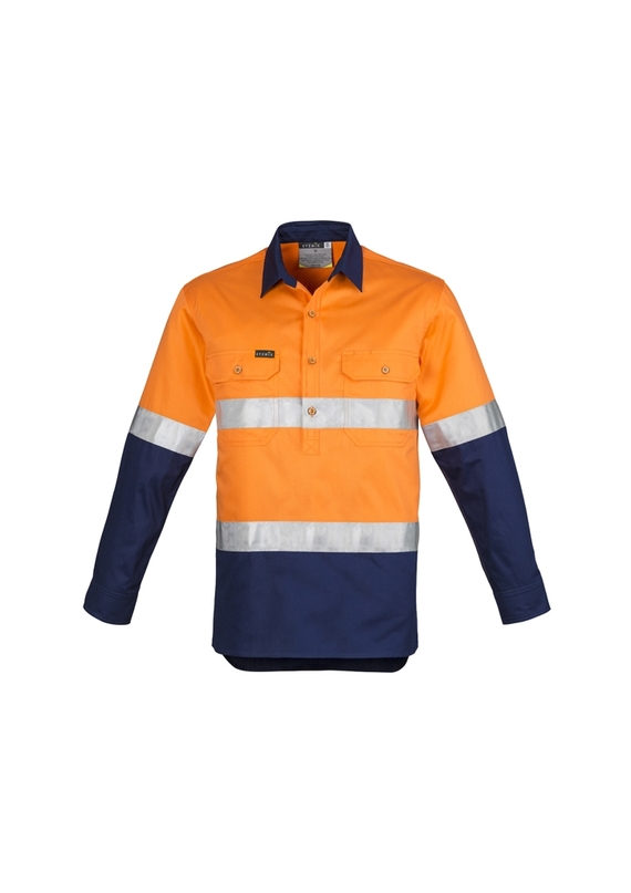 Closed Front Long Sleeve Hi Vis Shirt - Hoop Taped - Men