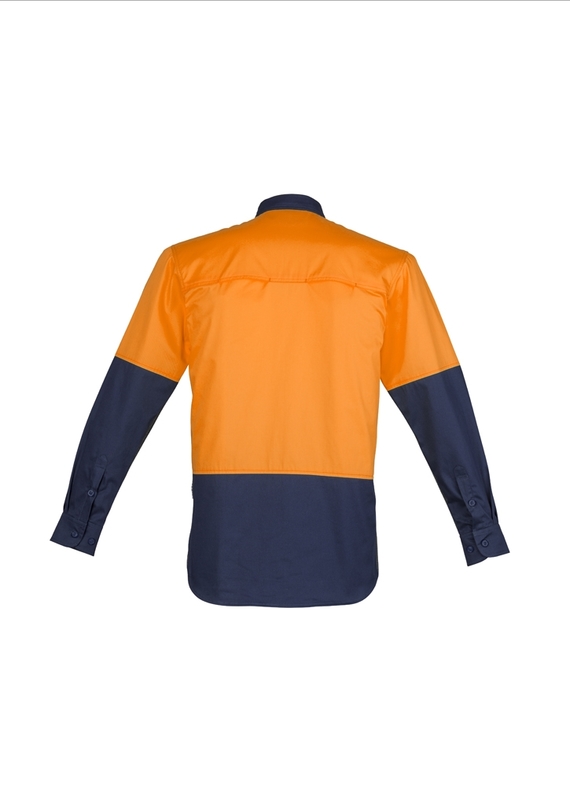 Closed Front Long Sleeve Cotton Hi Vis Shirt - Men - Back View