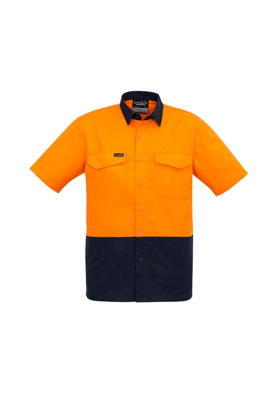 Rugged Cooling Hi Vis Short Sleeve Shirt - Men - Orange Navy