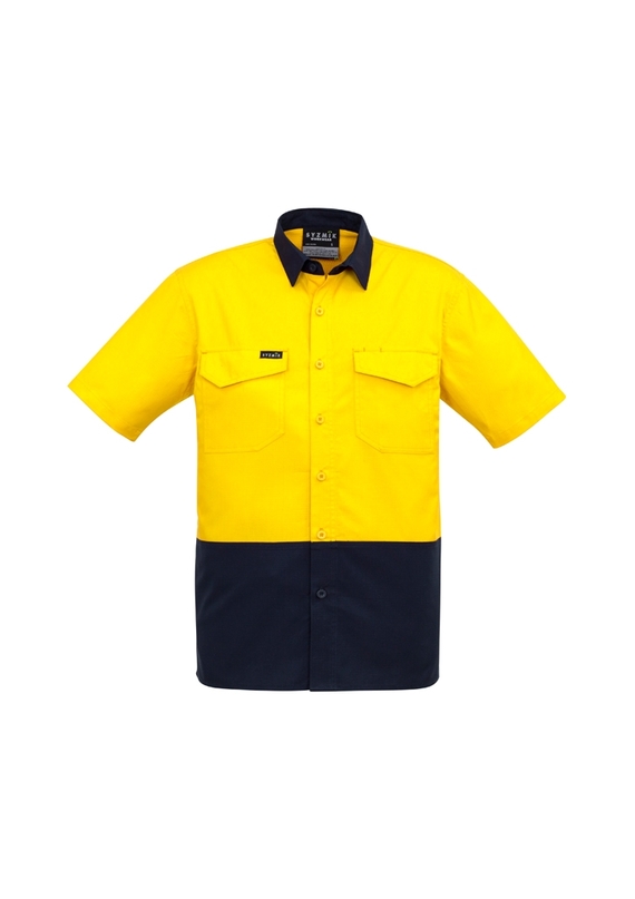 Rugged Cooling Hi Vis Short Sleeve Shirt - Men - Yellow Navy