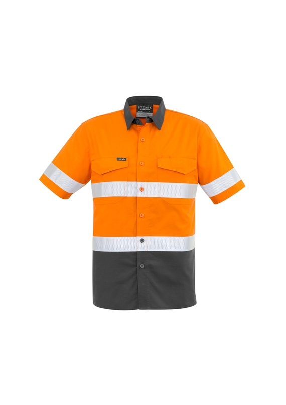 Rugged Cooling Hi Vis Taped Short Sleeve Shirt - Men - Orange Charcoal