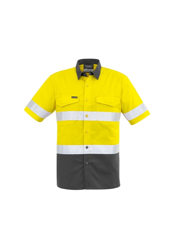 Rugged Cooling Hi Vis Taped Short Sleeve Shirt - Men - Yellow Charcoal