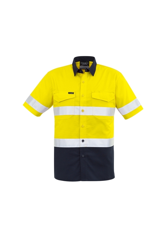 Rugged Cooling Hi Vis Taped Short Sleeve Shirt - Men - Yellow Navy