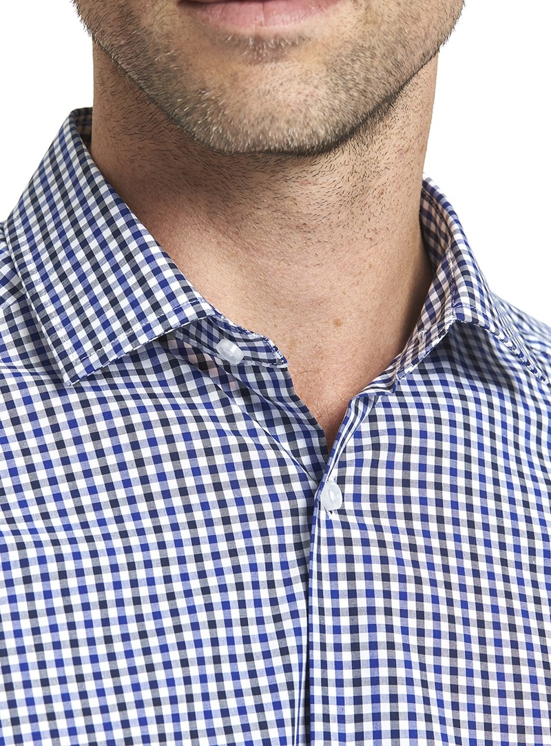 Buy Blue/White/Black Square Check Tailored Shirt in NZ | The Uniform Centre